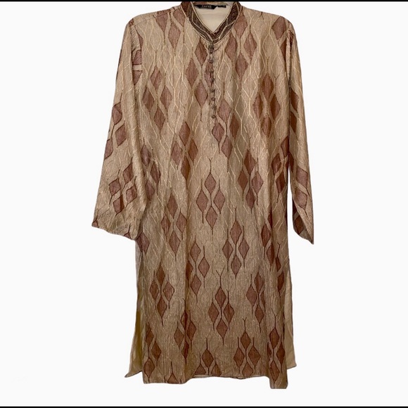 Men's Beige & Brown Indian Churidar / Salwaar Kameez Kurta - Picture 1 of 8
